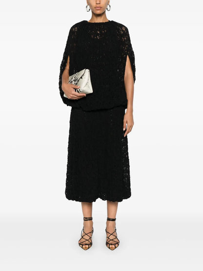 Lace-Embroidered Midi Skirt