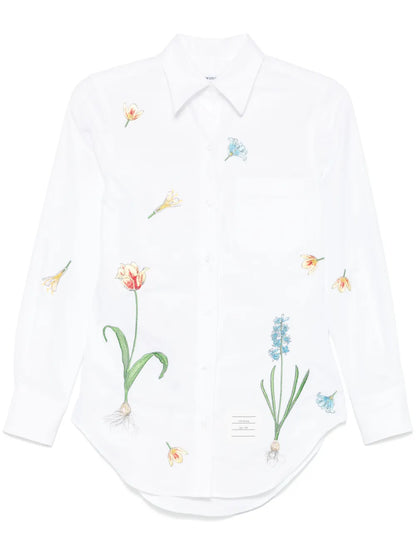 Floral-Embroidery Cotton Shirt