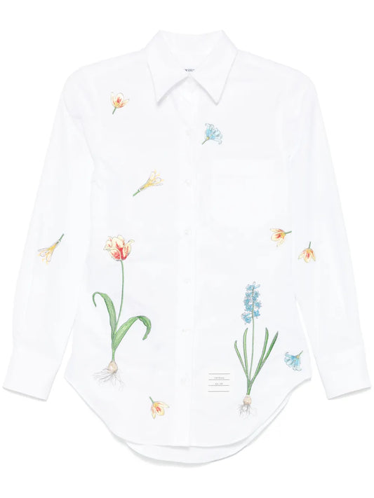 Floral-Embroidery Cotton Shirt