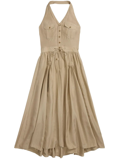 Halterneck Buttoned Dress