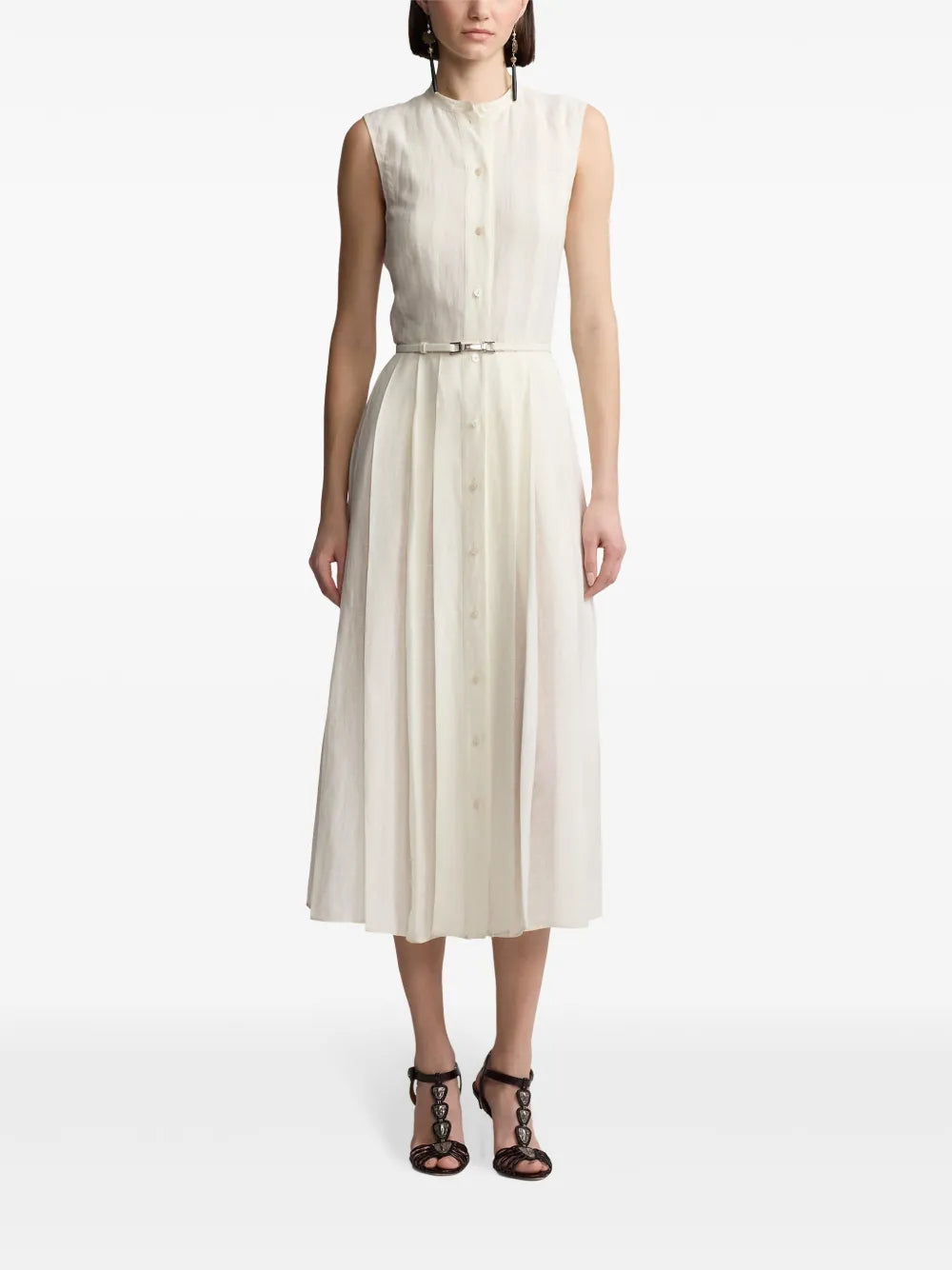 Pleated Belted Midi Dress