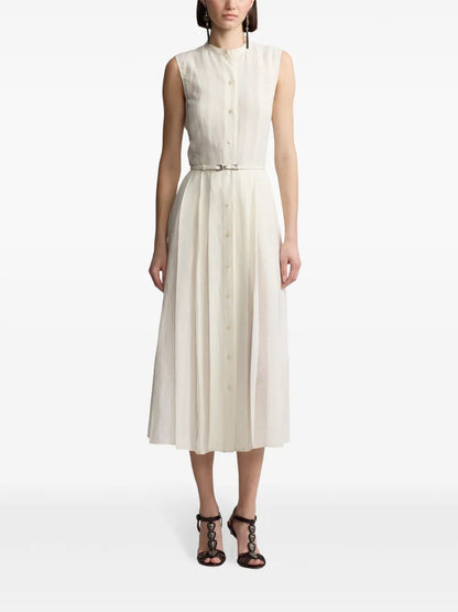Pleated Belted Midi Dress