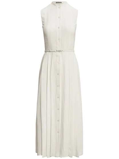 Pleated Belted Midi Dress
