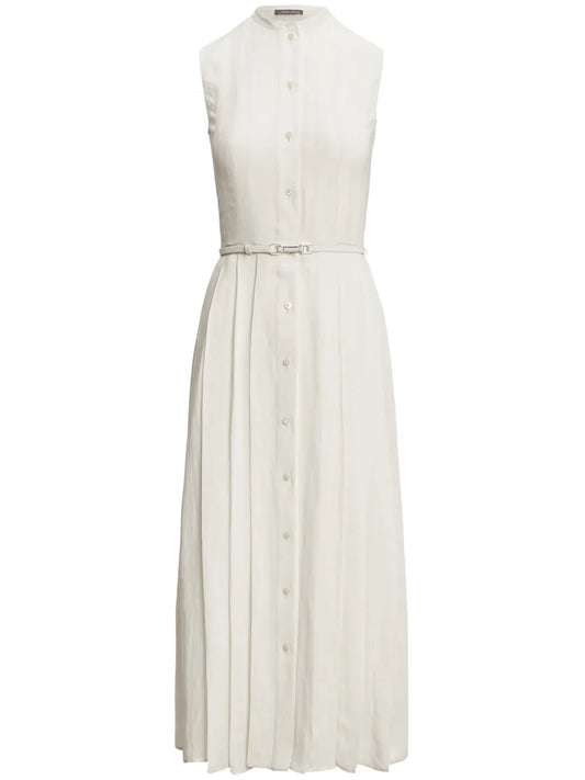 Pleated Belted Midi Dress