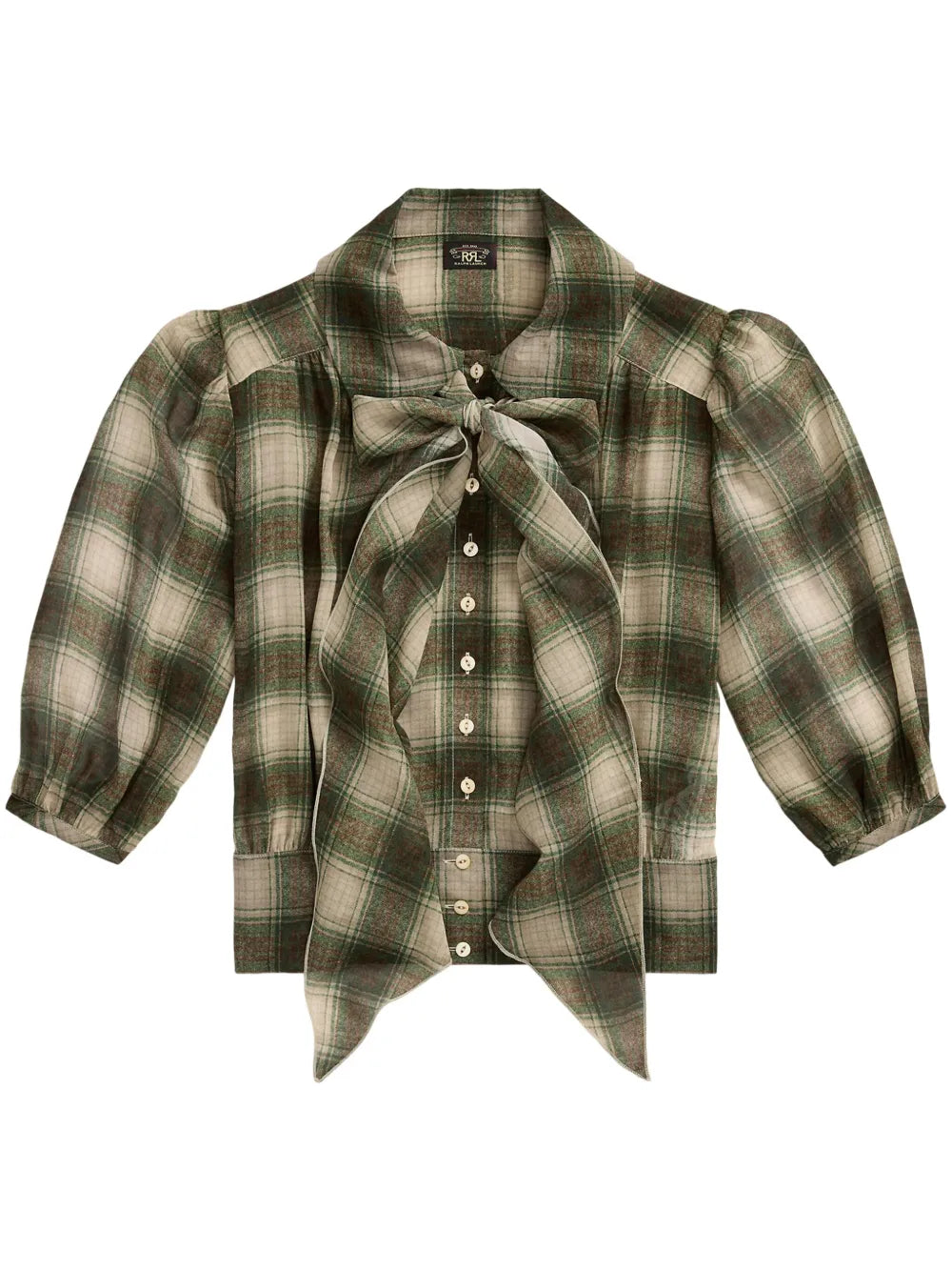 Plaid Check-Pattern Silk Blouse