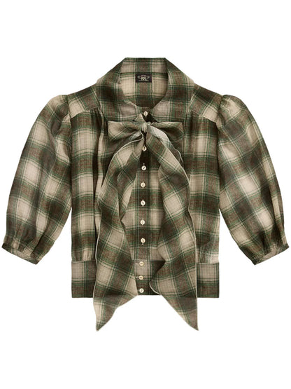 Plaid Check-Pattern Silk Blouse