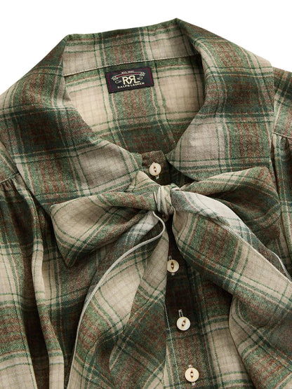 Plaid Check-Pattern Silk Blouse