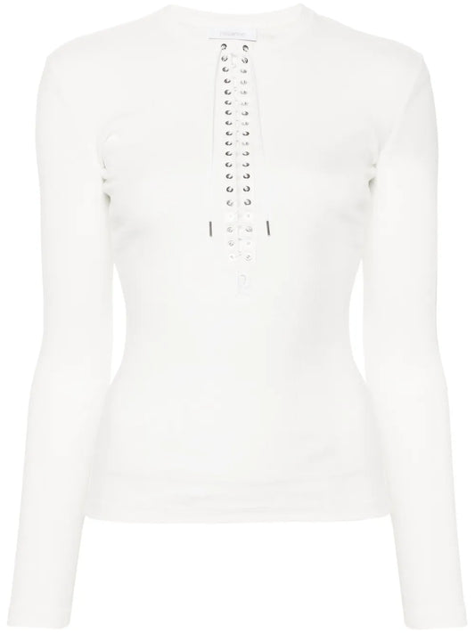Fine-Ribbed Lace-Up Top