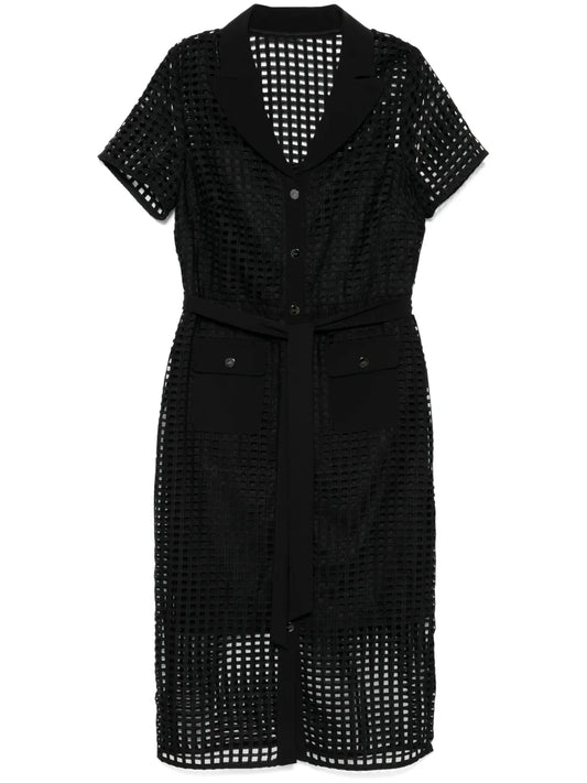 Grid-Pattern Midi Dress