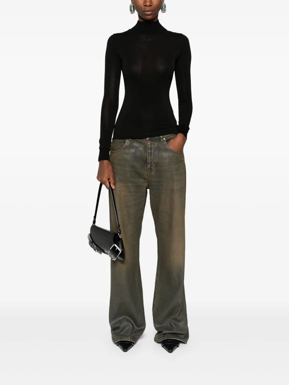 Logo-Patch Roll-Neck Top