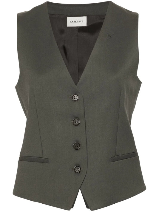 Single-Breasted Gabardine Gilet