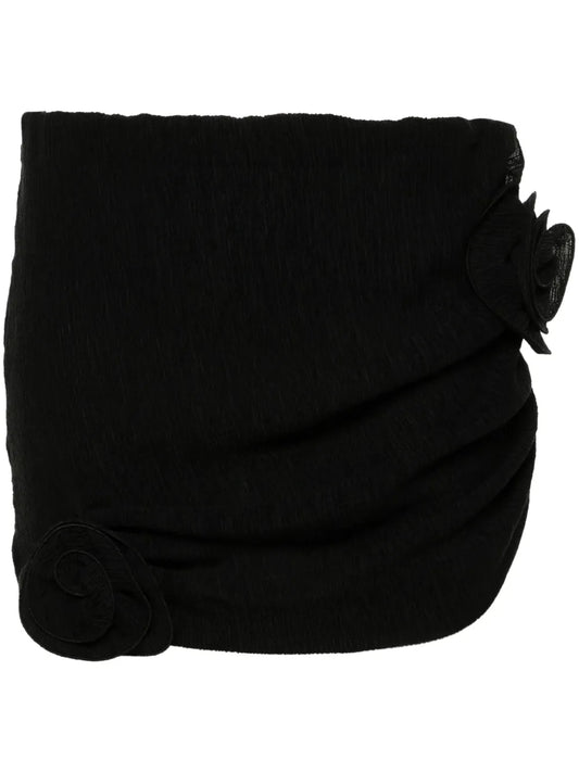 Rose-Appliqué Crepe Mini Skirt