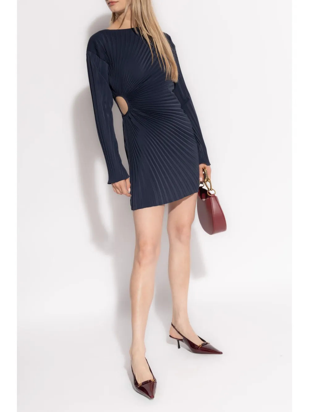 Pleated Long-Sleeve Dress