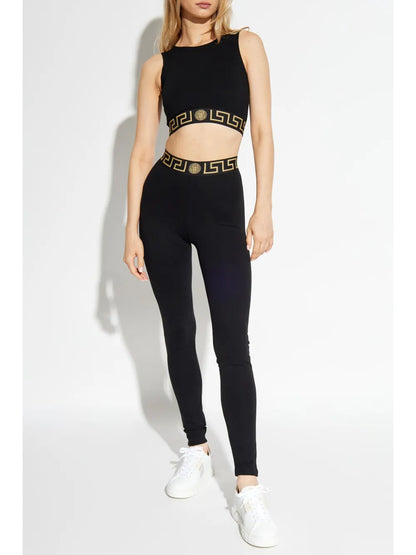 Greca-Waistband High-Waist Leggings