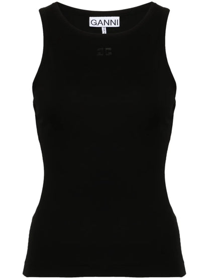 Embroidered-Logo Fine-Ribbed Top