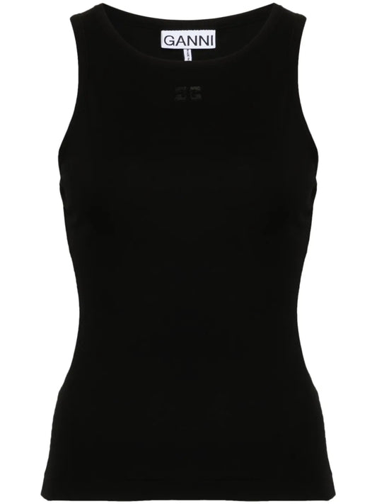 Embroidered-Logo Fine-Ribbed Top