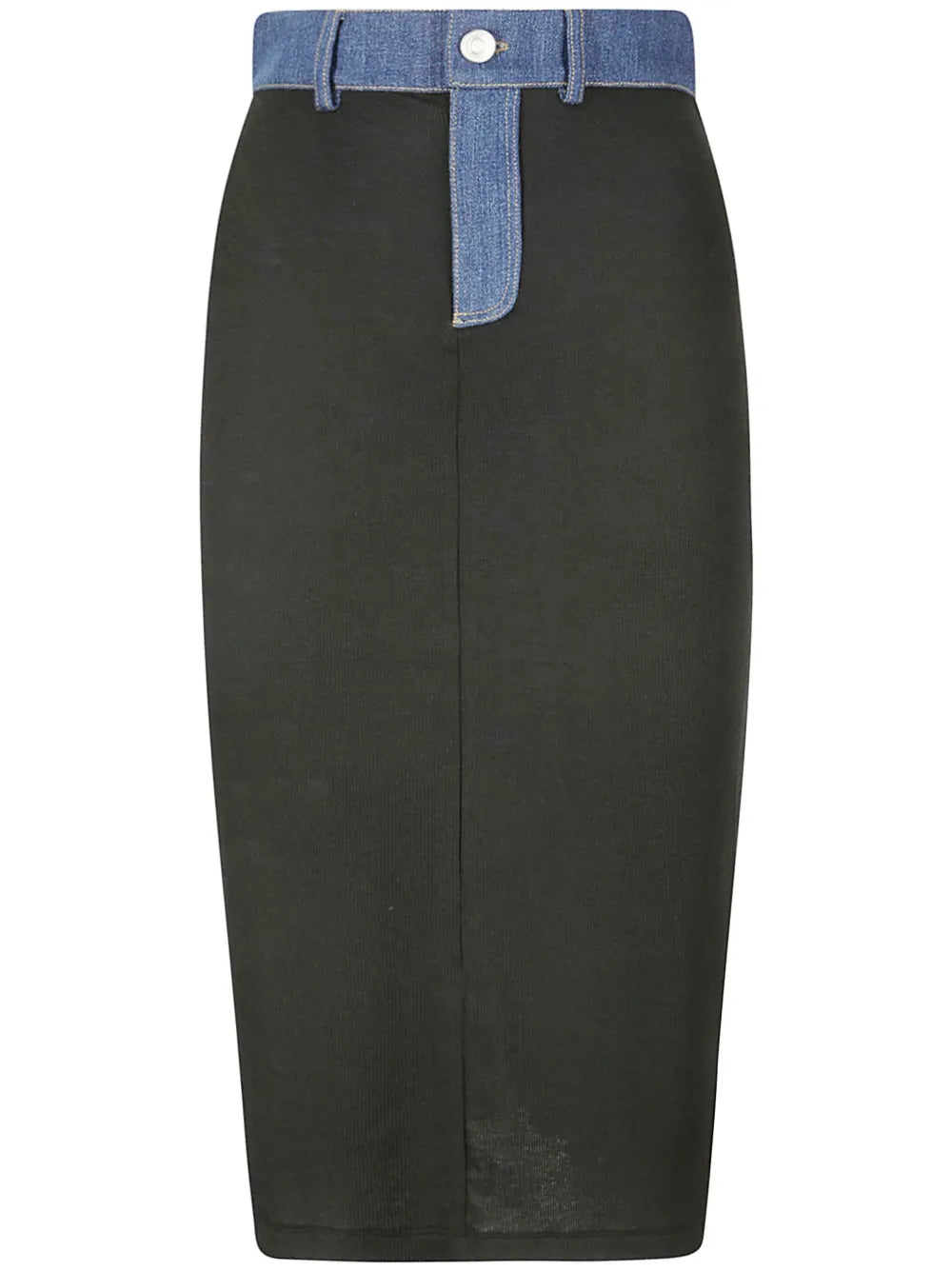 Ribbed Denim-Trimmed Skirt