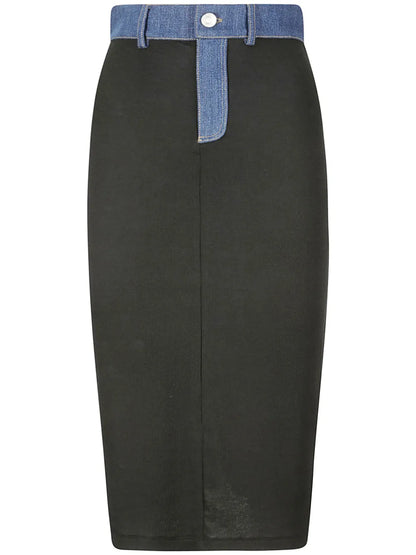 Ribbed Denim-Trimmed Skirt