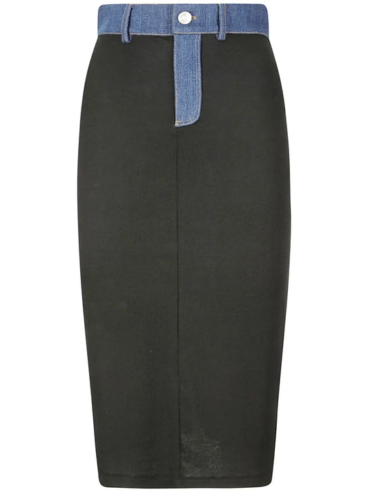 Ribbed Denim-Trimmed Skirt