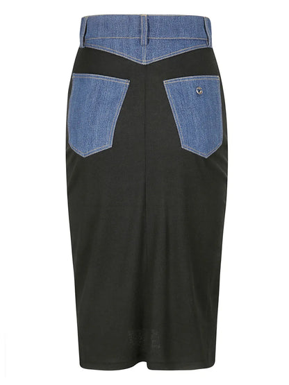 Ribbed Denim-Trimmed Skirt