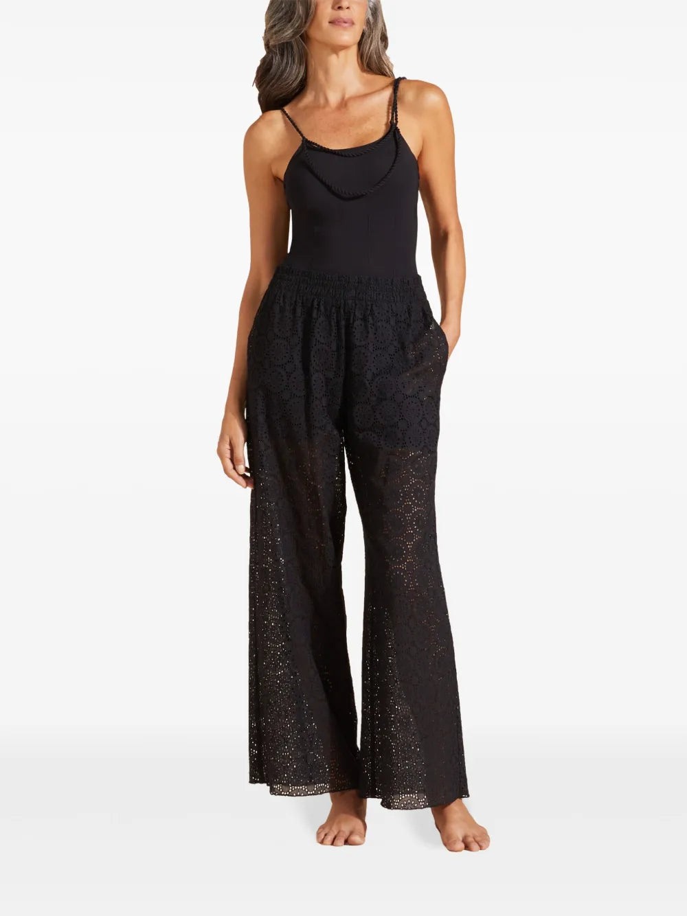 Broderie-Anglaise Cotton Palazzo Pants