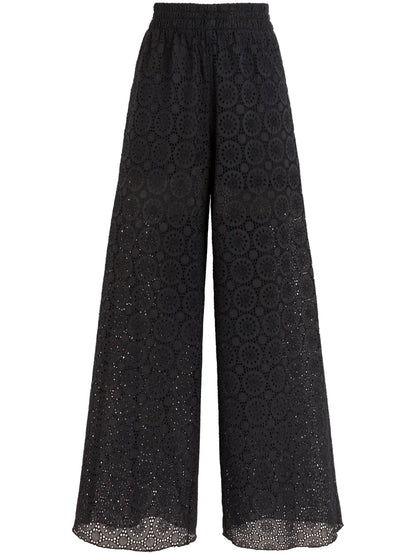 Broderie-Anglaise Cotton Palazzo Pants
