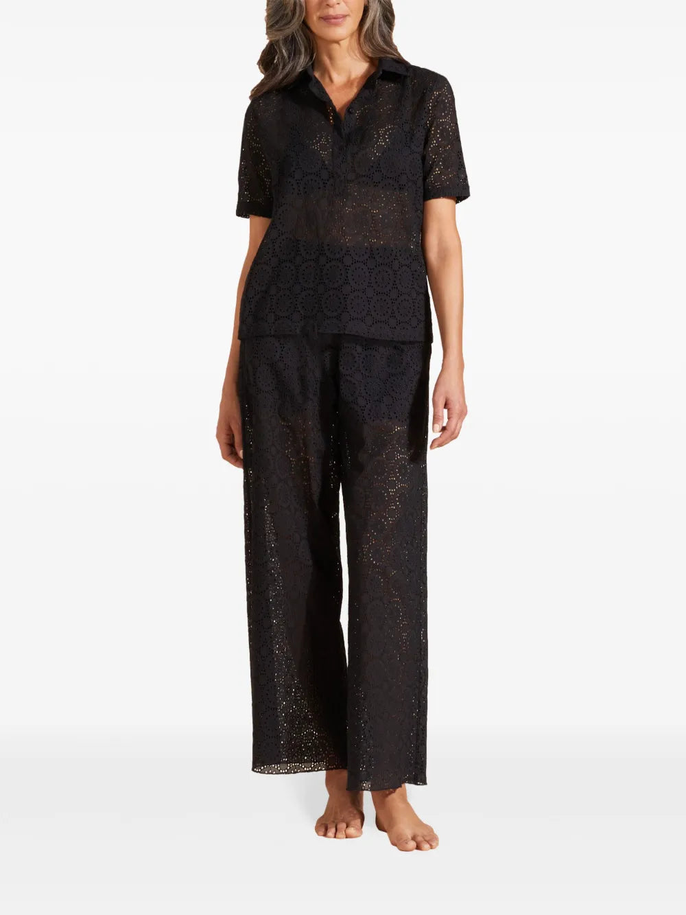 Broderie-Anglaise Cotton Polo Top