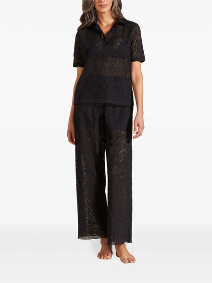 Broderie-Anglaise Cotton Polo Top