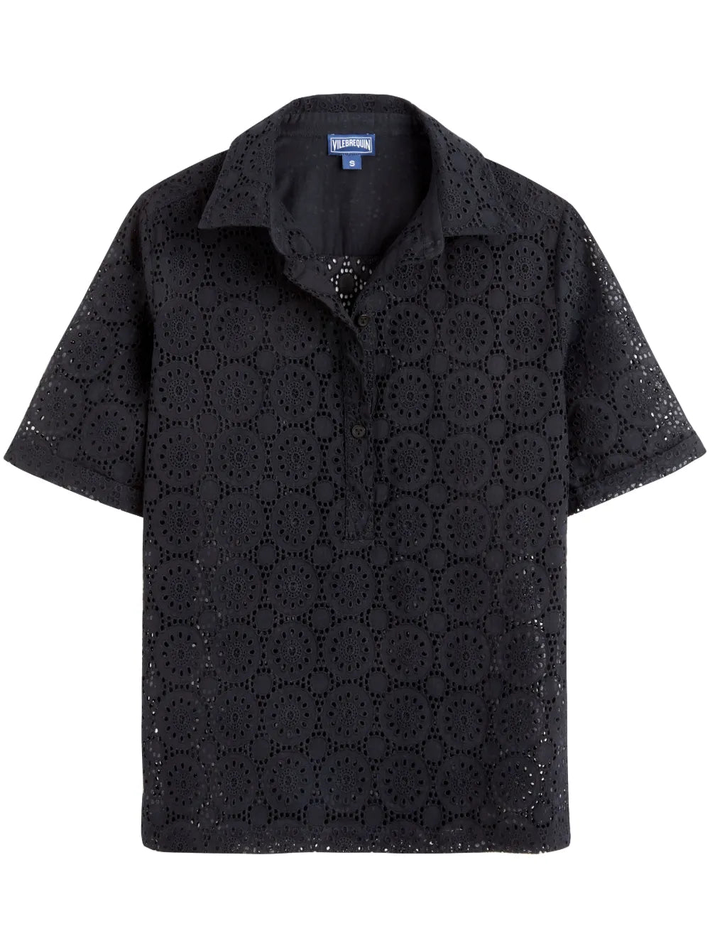Broderie-Anglaise Cotton Polo Top