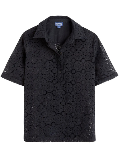 Broderie-Anglaise Cotton Polo Top