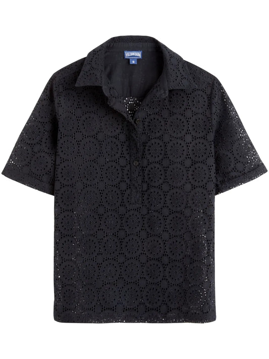Broderie-Anglaise Cotton Polo Top