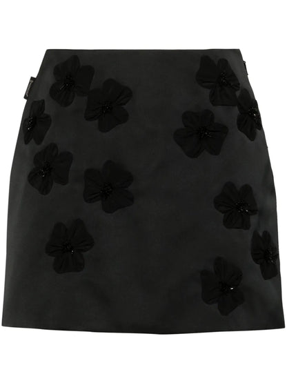 Floral-Appliqué A-Line Miniskirt