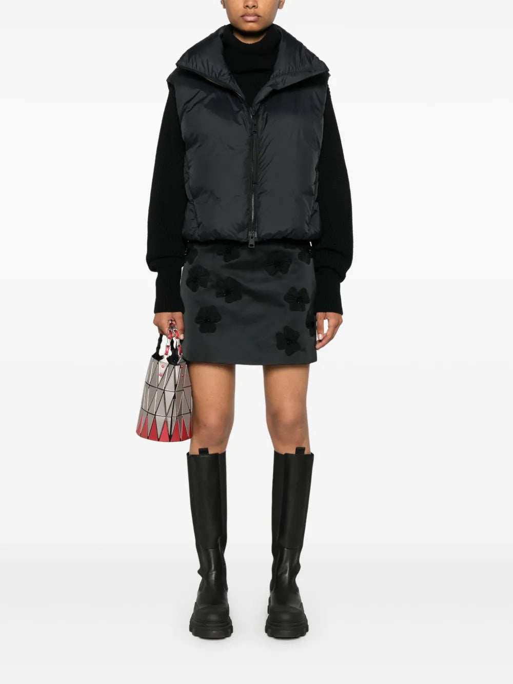 Floral-Appliqué A-Line Miniskirt