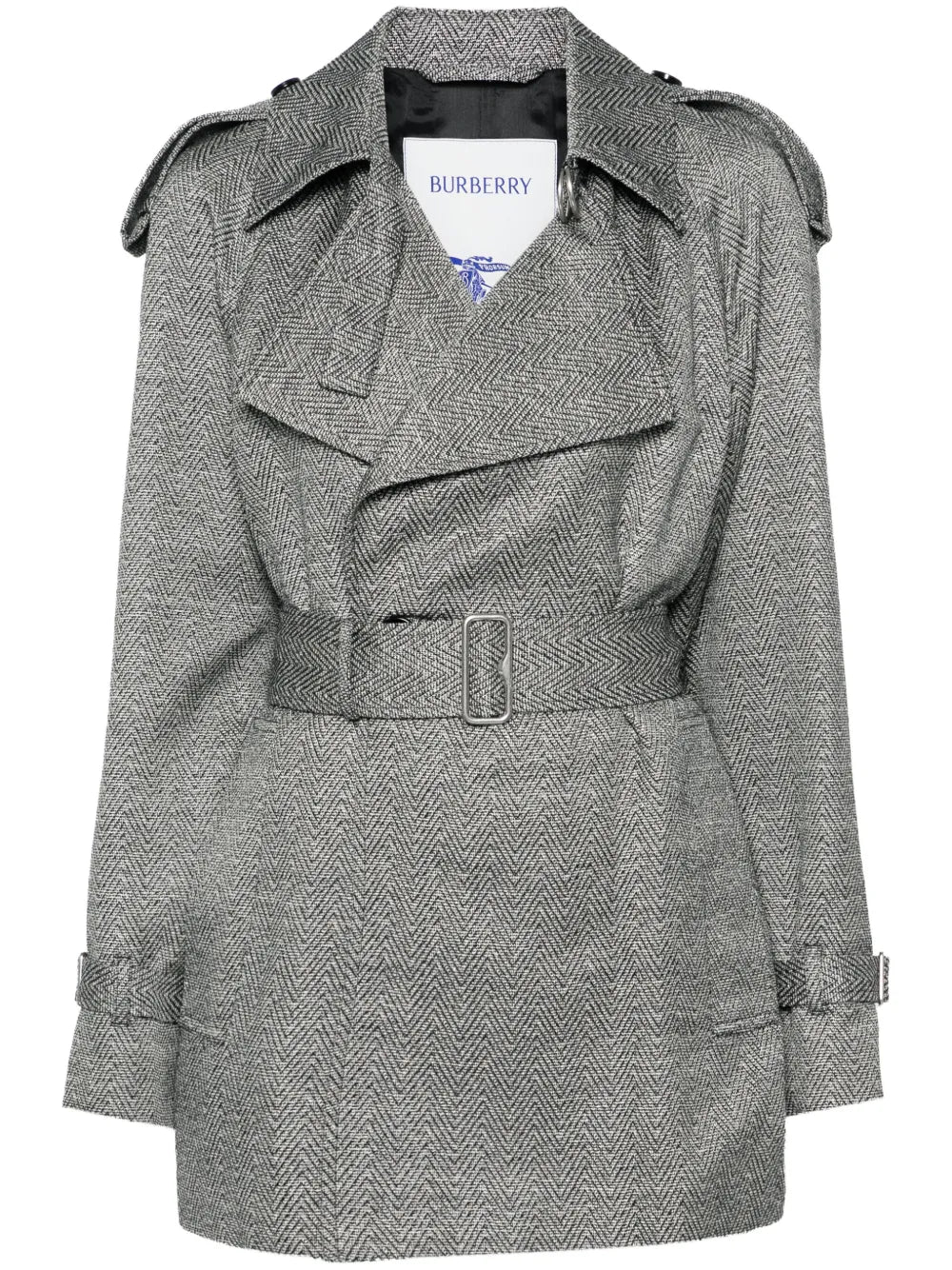 Chevron-Jacquard Belted Coat