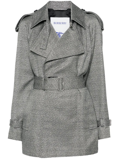 Chevron-Jacquard Belted Coat