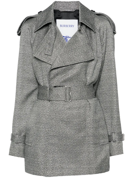 Chevron-Jacquard Belted Coat