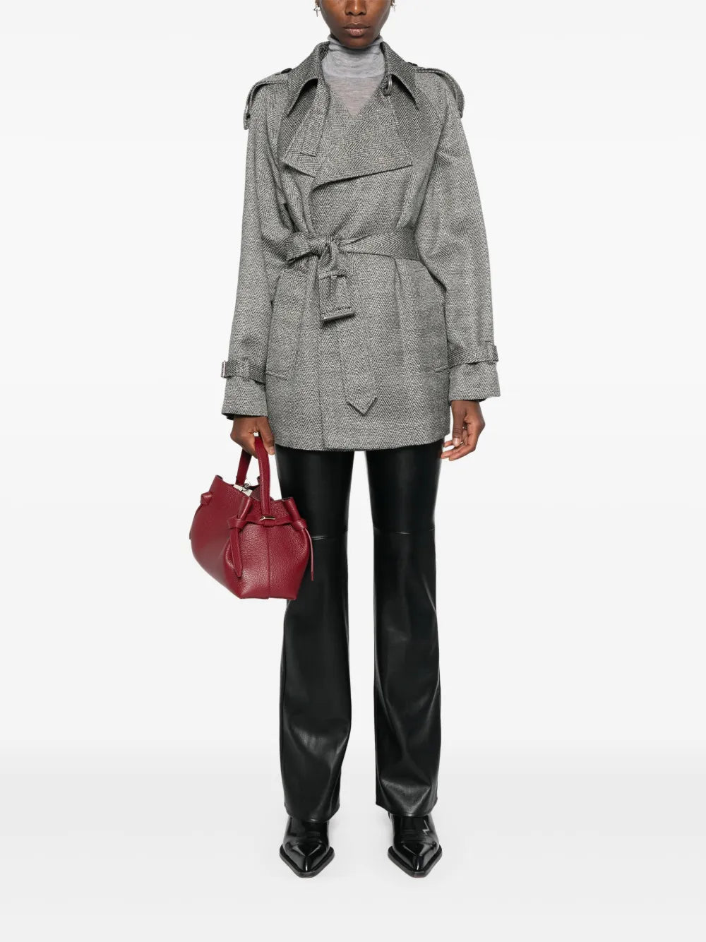 Chevron-Jacquard Belted Coat