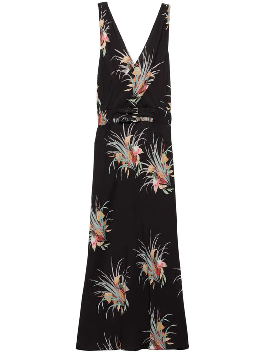 Floral-Jacquard Midi Dress
