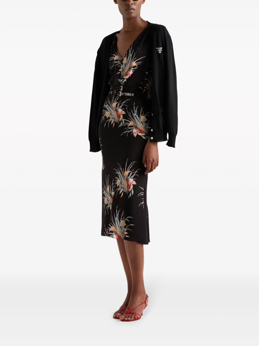 Floral-Jacquard Midi Dress