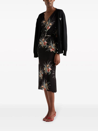 Floral-Jacquard Midi Dress