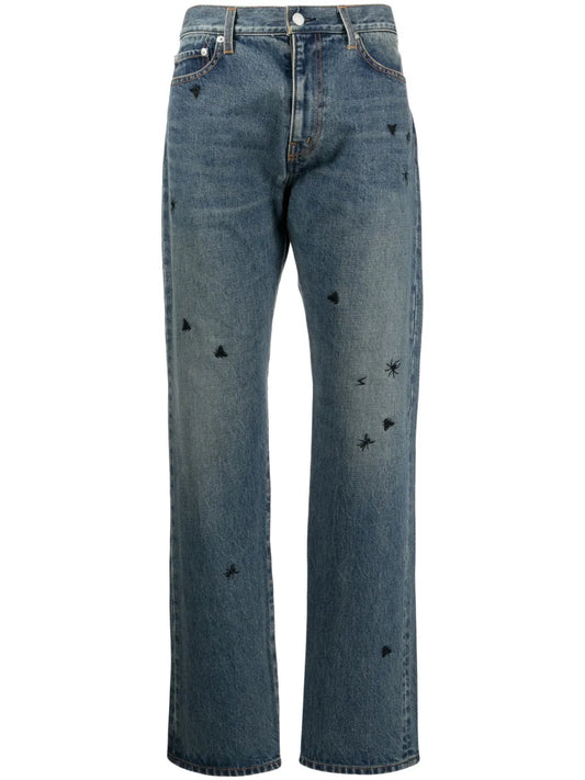 Embroidered Straight-Leg Jeans
