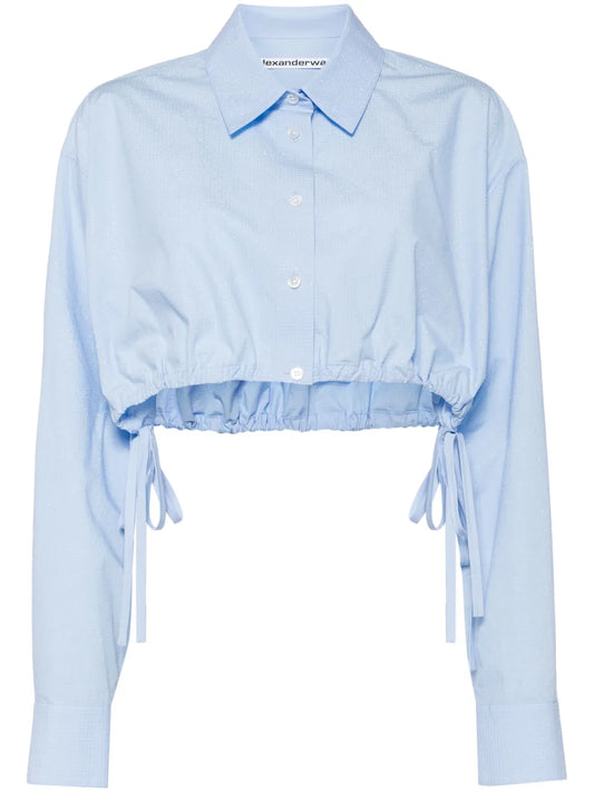 Rhinestone-Embellished Cropped Shirt