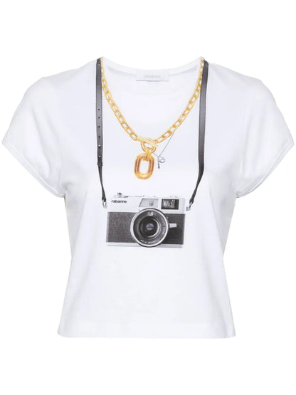 Camera-Print Cotton T-Shirt