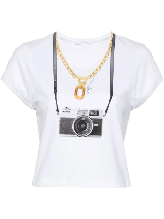 Camera-Print Cotton T-Shirt