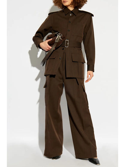Pleat-Detail Wool Cargo Trousers