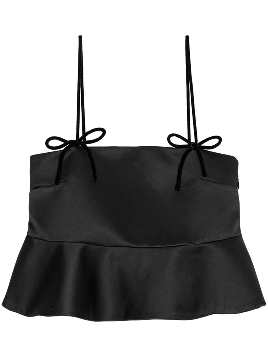 Peplum-Hem Cropped Satin Top