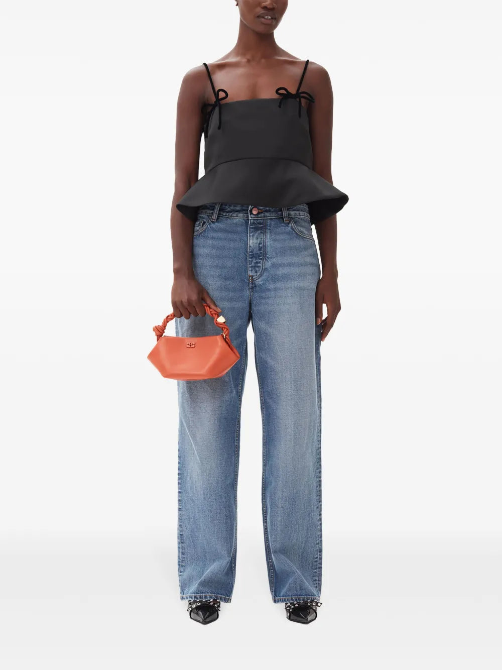 Peplum-Hem Cropped Satin Top