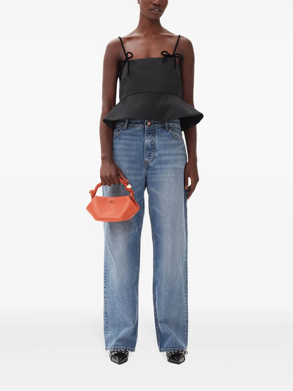 Peplum-Hem Cropped Satin Top