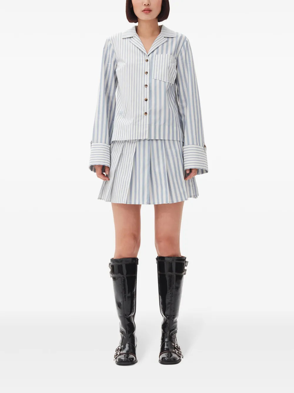 Striped Pleated Mini Skirt