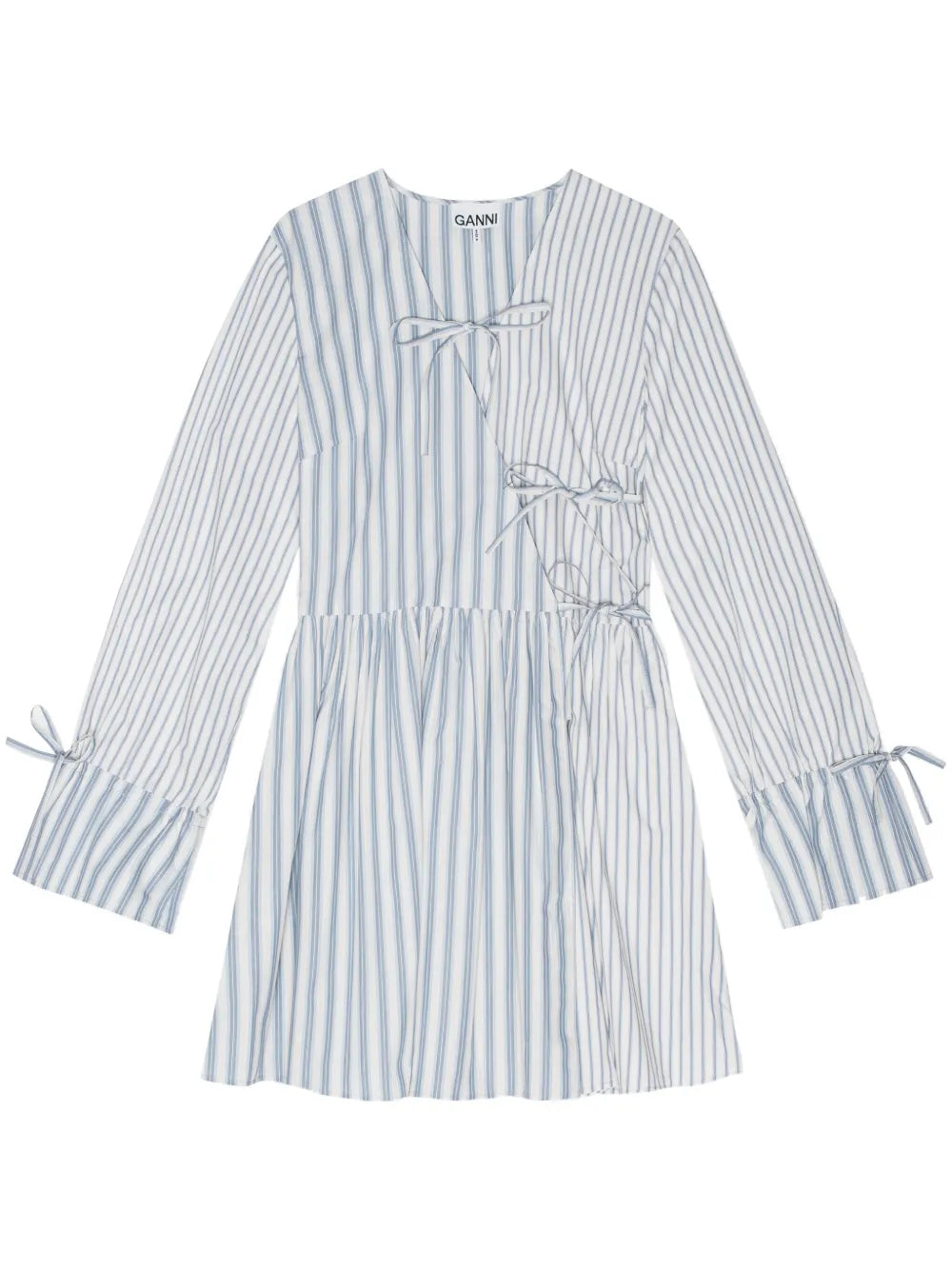 Stripe-Print Cotton Mini Wrap Dress